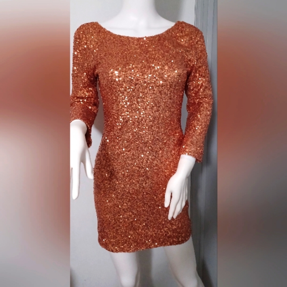 Alythea Sparkling Copper Sequin Dress Mini